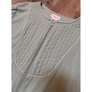 Vintage Vanity Fair Sage Green Quilted Yoke Full-Zip Robe Dress Small S Pockets